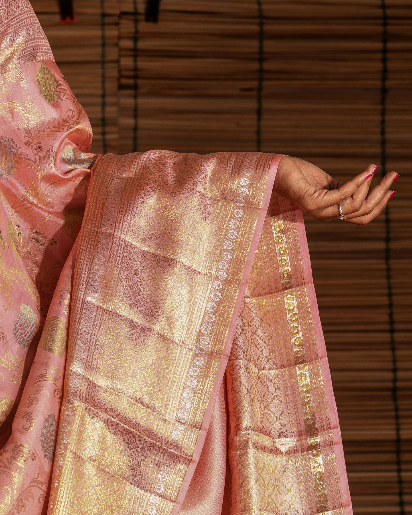 Kanchipuram Silk Jaal Baby Pink Saree