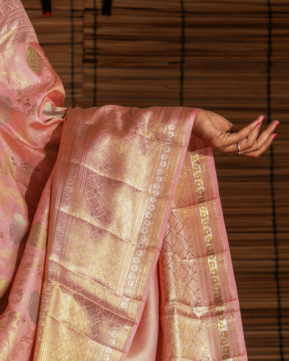 Kanchipuram Silk Jaal Baby Pink Saree