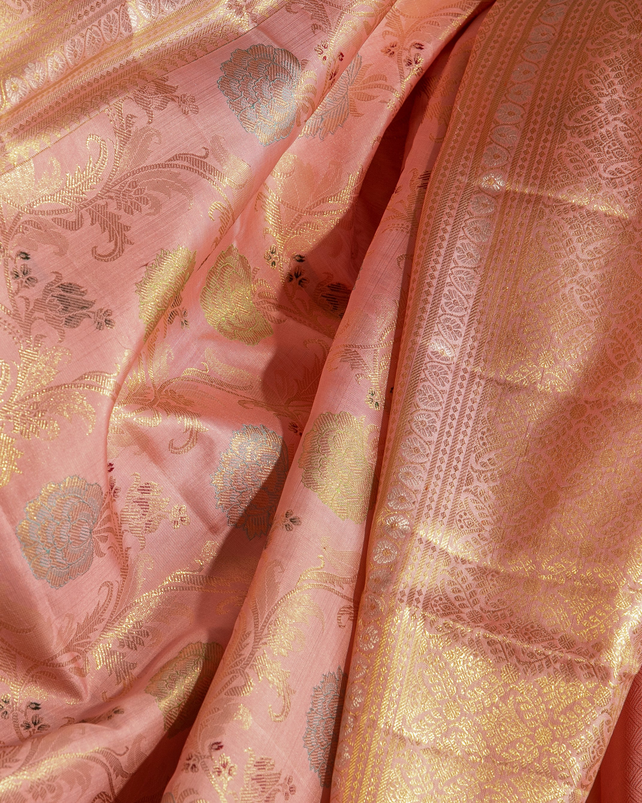 Kanchipuram Silk Jaal Baby Pink Saree