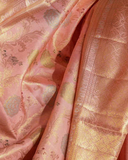 Kanchipuram Silk Jaal Baby Pink Saree