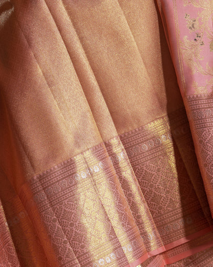 Kanchipuram Silk Jaal Baby Pink Saree