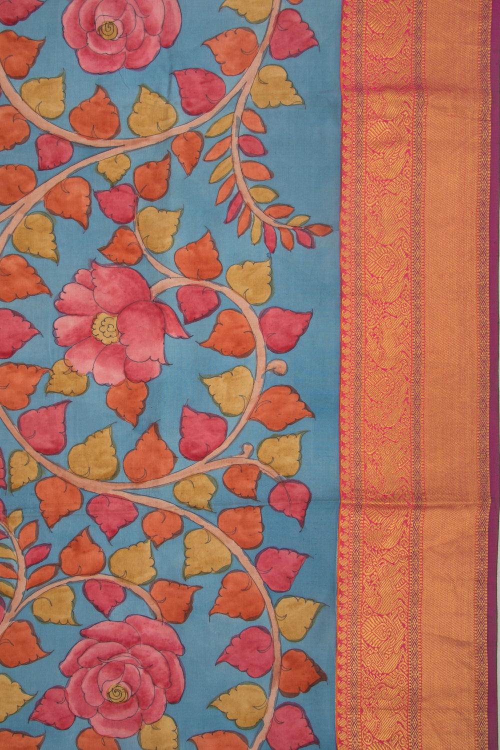 Kanchipuram Silk Kalamkari Blue Saree