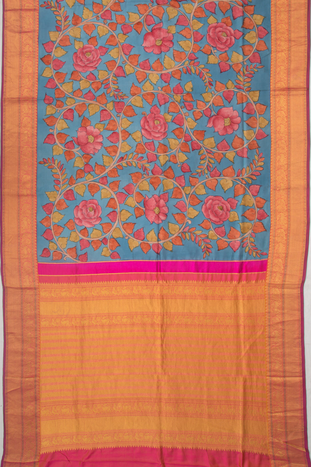 Kanchipuram Silk Kalamkari Blue Saree