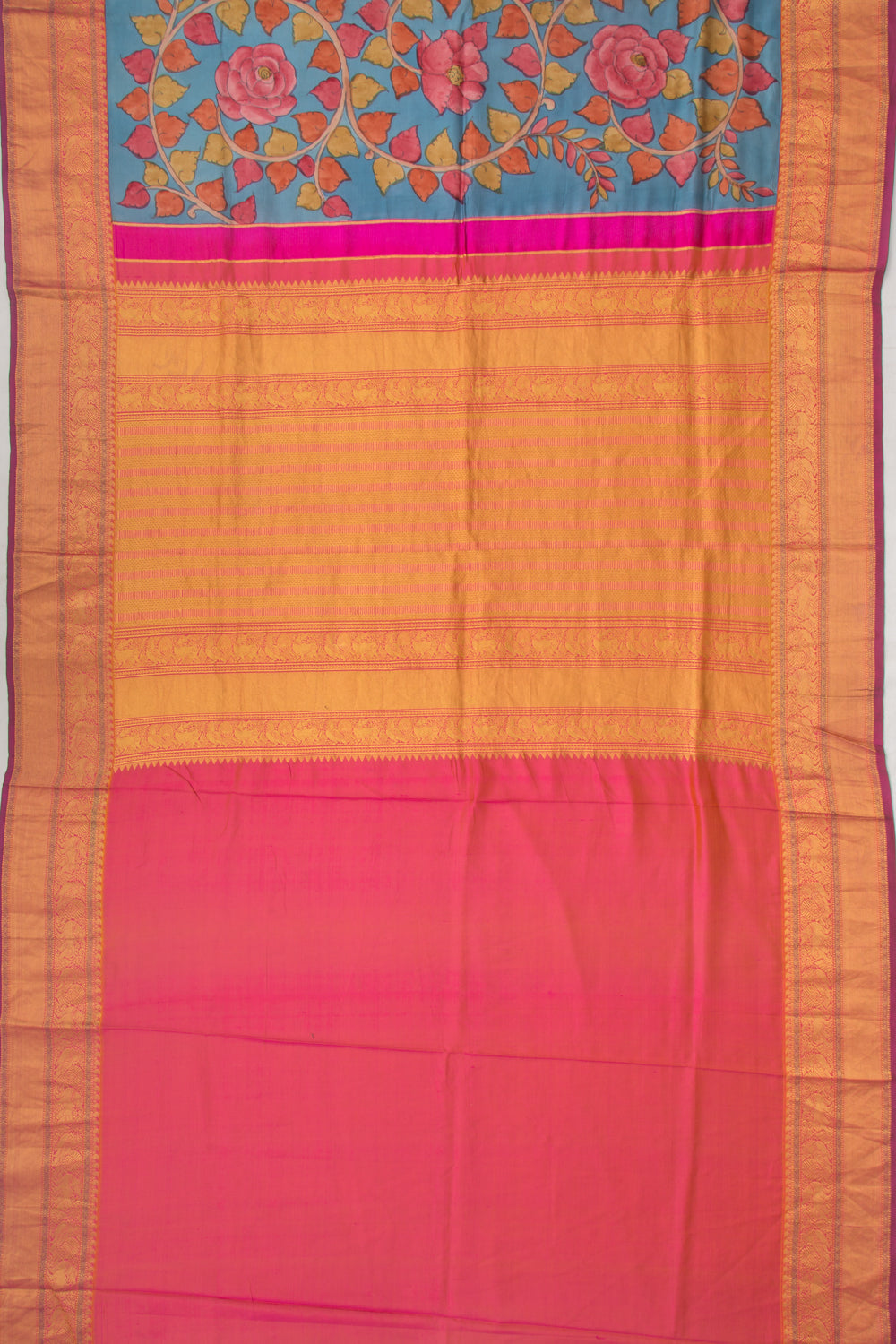 Kanchipuram Silk Kalamkari Blue Saree