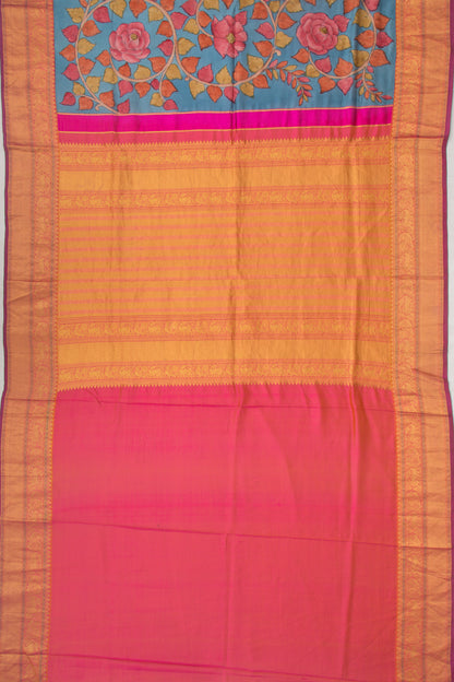 Kanchipuram Silk Kalamkari Blue Saree