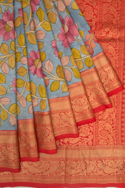 Kanchipuram Silk Kalamkari Blue Saree