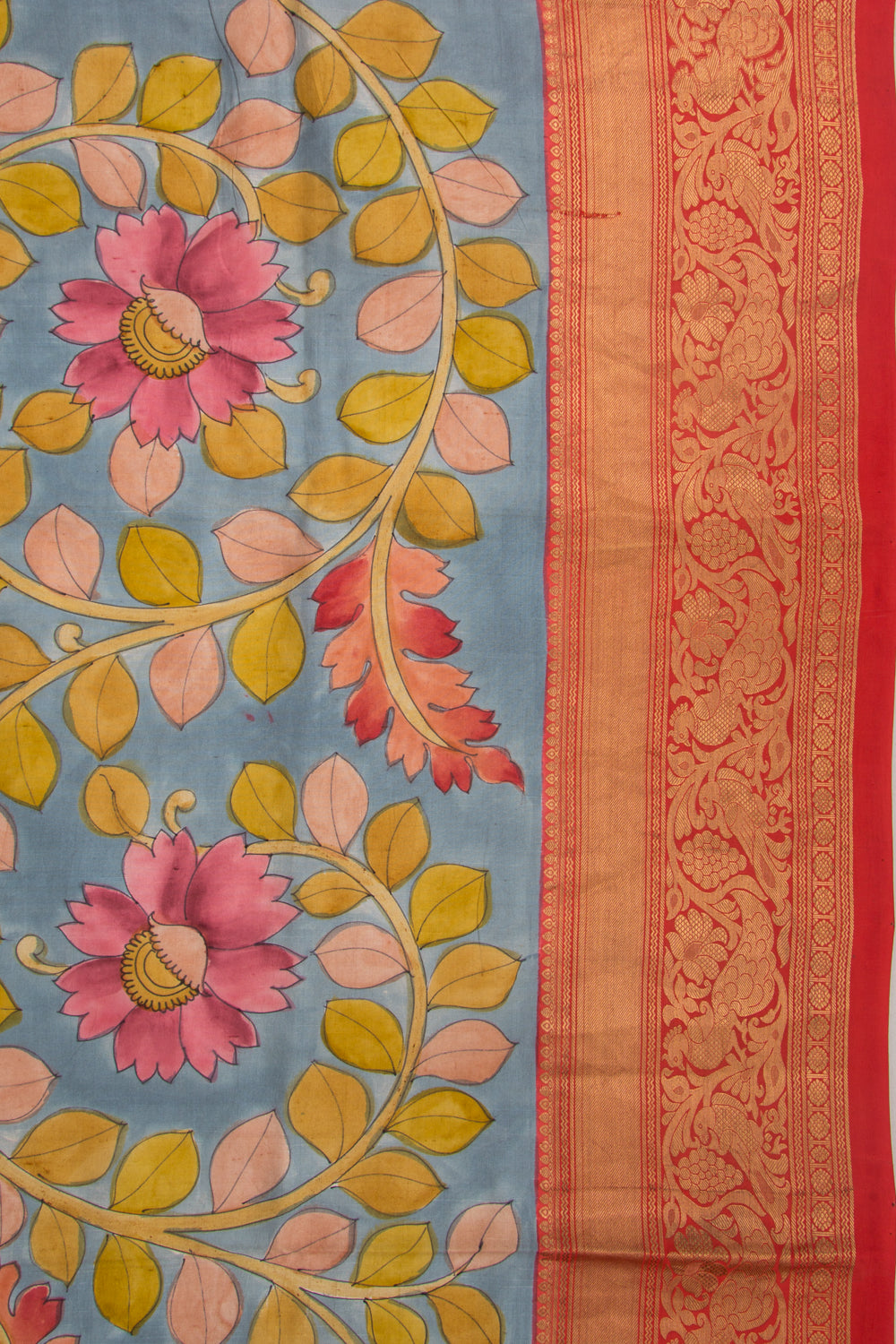 Kanchipuram Silk Kalamkari Blue Saree
