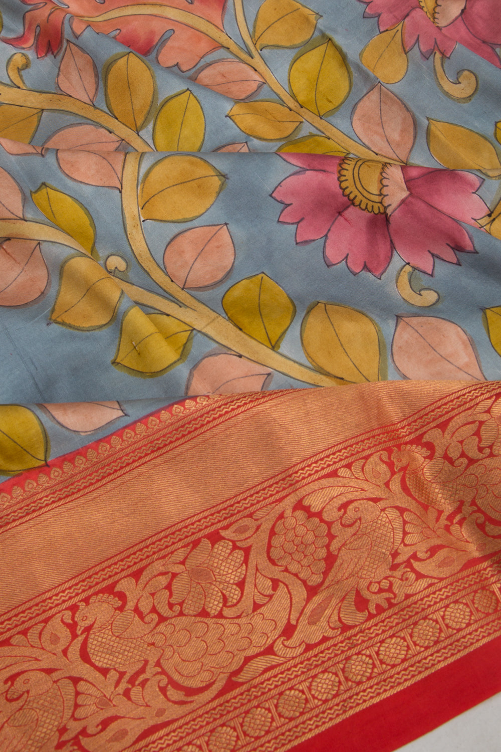 Kanchipuram Silk Kalamkari Blue Saree