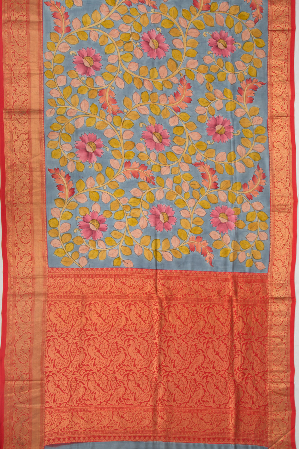 Kanchipuram Silk Kalamkari Blue Saree