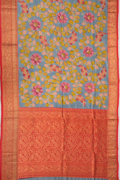 Kanchipuram Silk Kalamkari Blue Saree