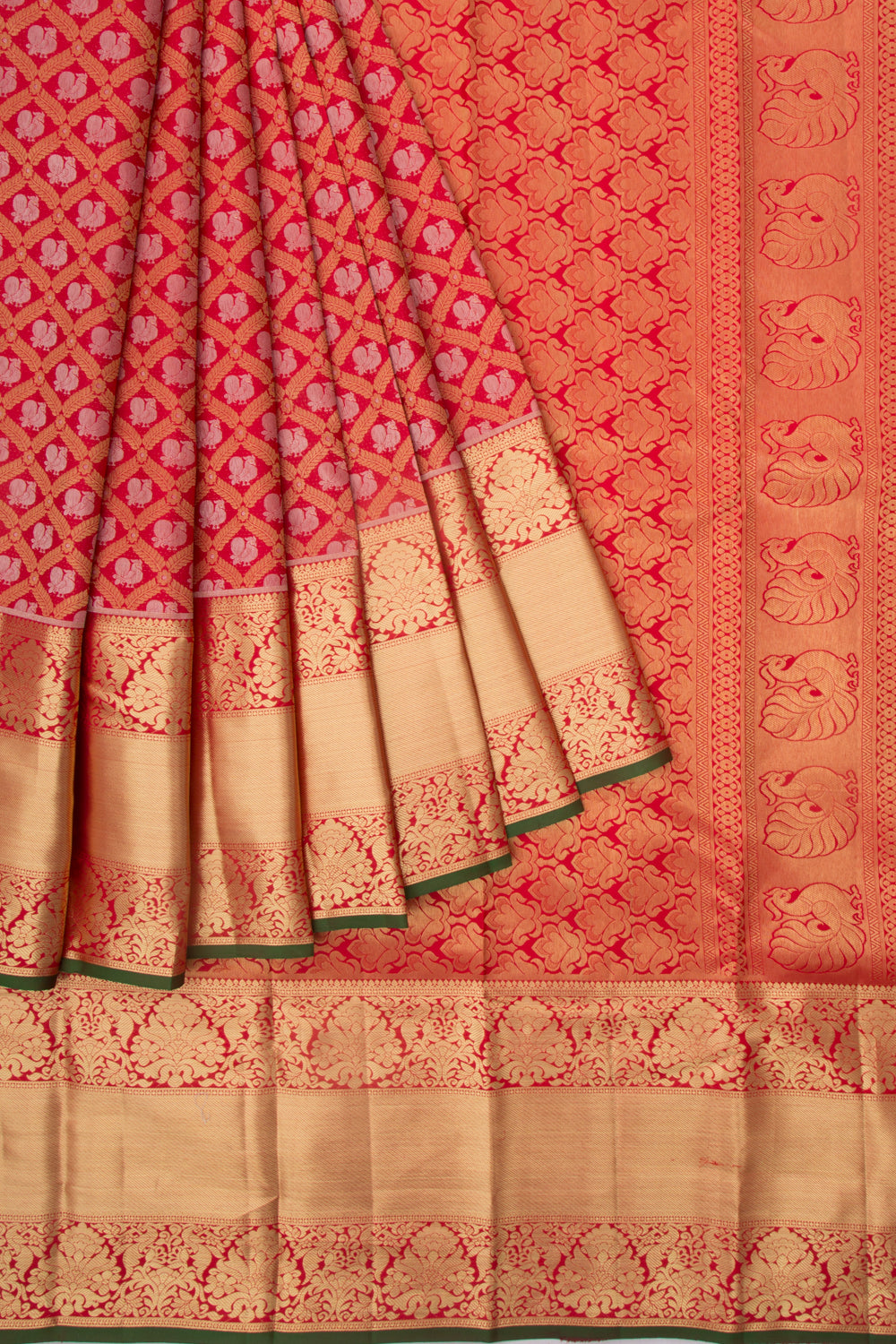 Taranga Kanchi Silk Criss-Cross Checks Red Saree