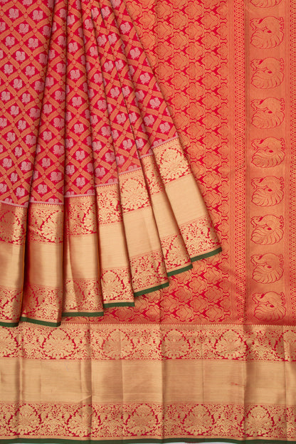 Taranga Kanchi Silk Criss-Cross Checks Red Saree