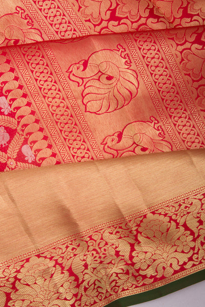 Taranga Kanchi Silk Criss-Cross Checks Red Saree