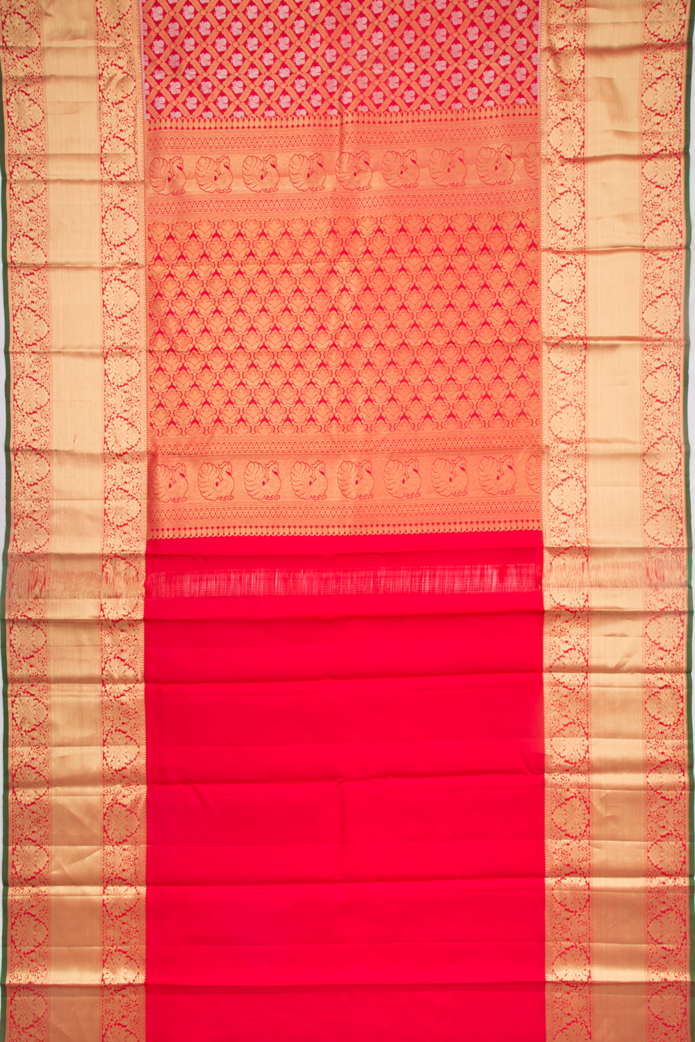 Taranga Kanchi Silk Criss-Cross Checks Red Saree
