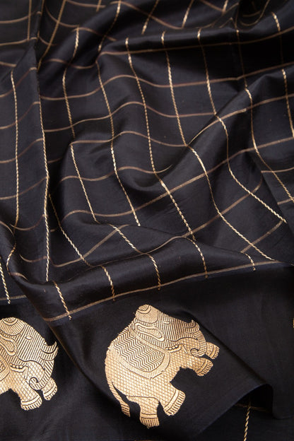 Banarasi Katan Silk Checks Black Saree