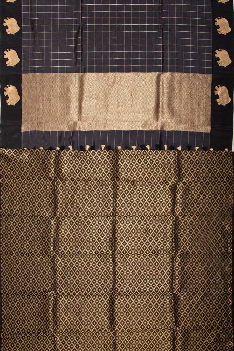 Banarasi Katan Silk Checks Black Saree