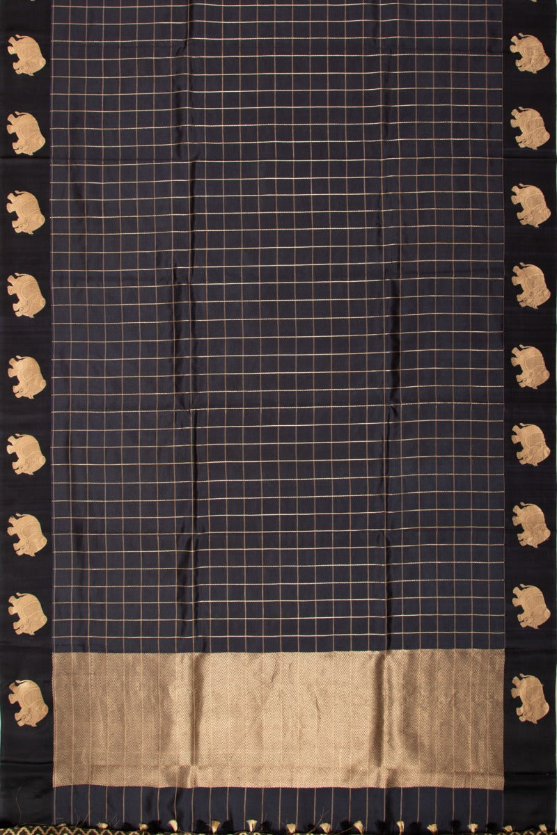 Banarasi Katan Silk Checks Black Saree