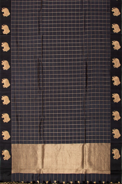 Banarasi Katan Silk Checks Black Saree