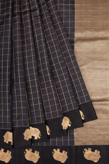 Banarasi Katan Silk Checks Black Saree