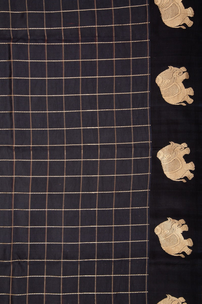 Banarasi Katan Silk Checks Black Saree