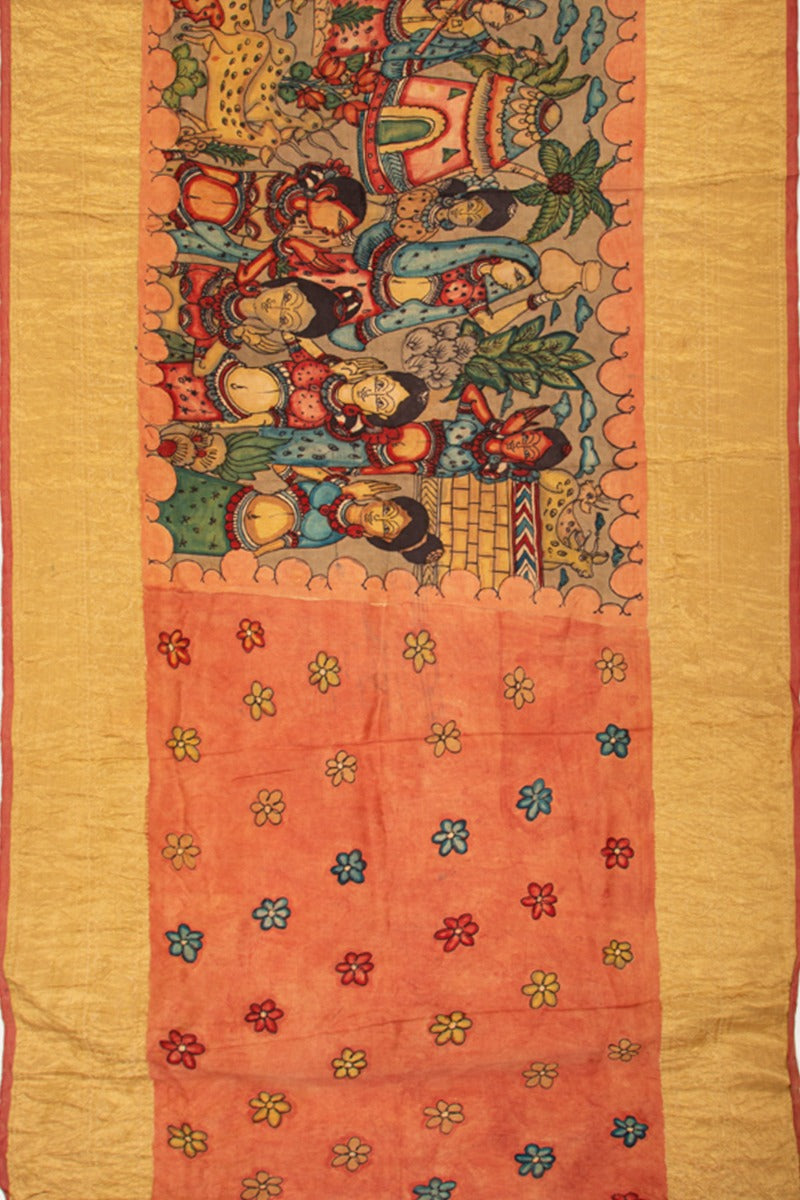 Kanchipuram Silk Kalamkari Grey Saree