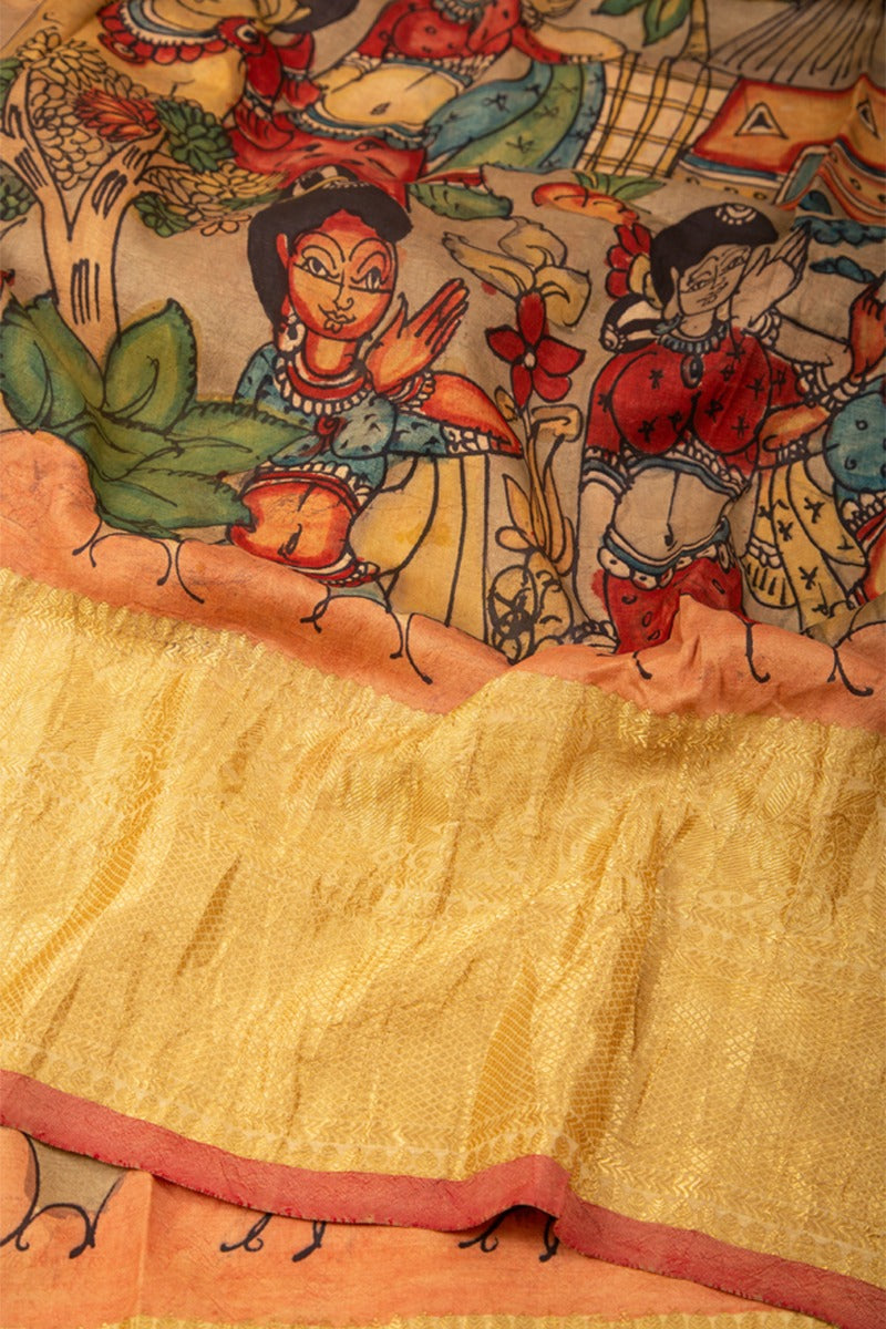 Kanchipuram Silk Kalamkari Grey Saree