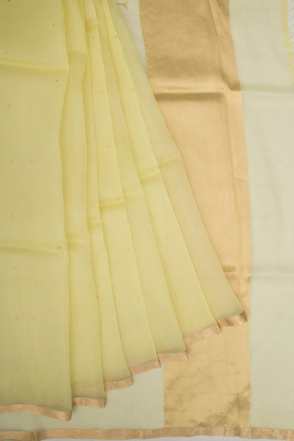 Banarasi Kora Organza Butta Lemon Yellow Saree