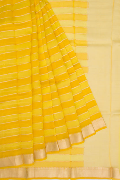 Organza Horizontal Lines Yellow Saree