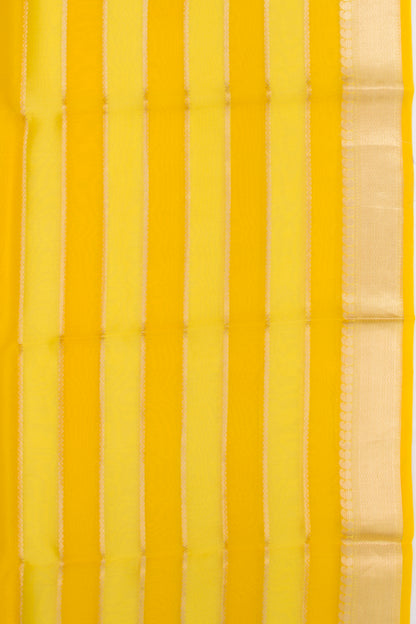 Organza Horizontal Lines Yellow Saree