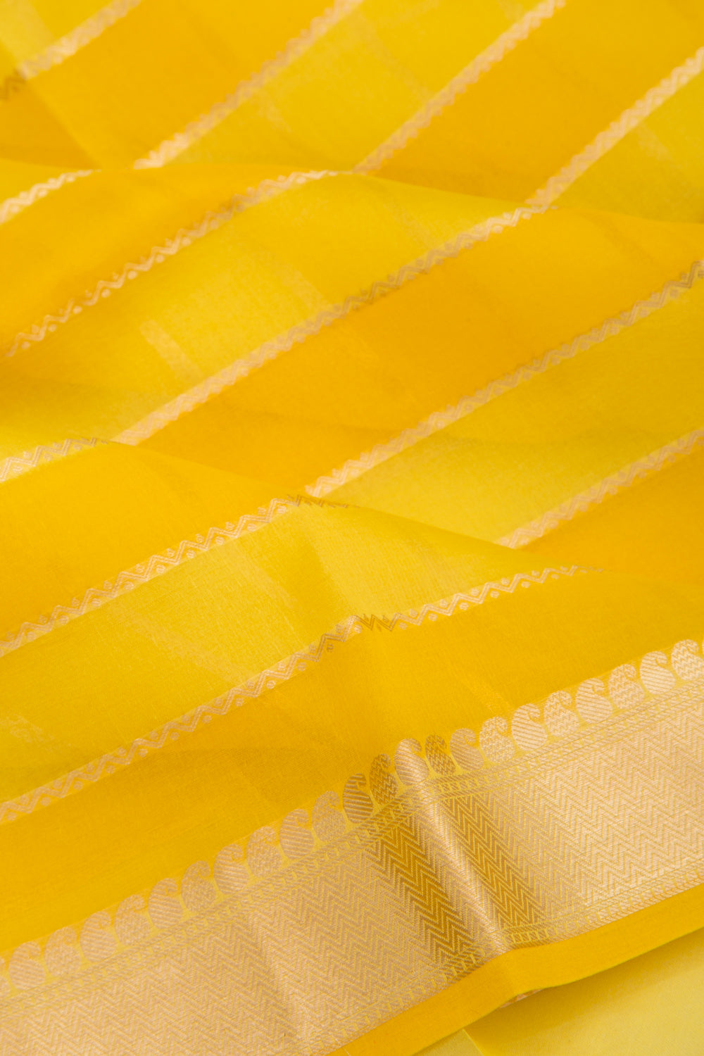 Organza Horizontal Lines Yellow Saree
