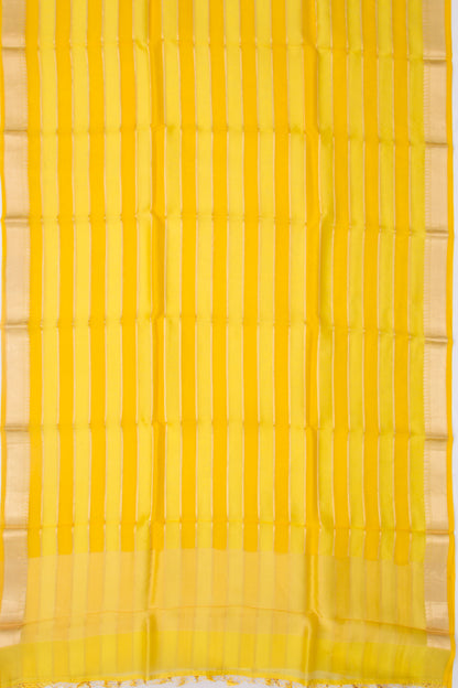Organza Horizontal Lines Yellow Saree