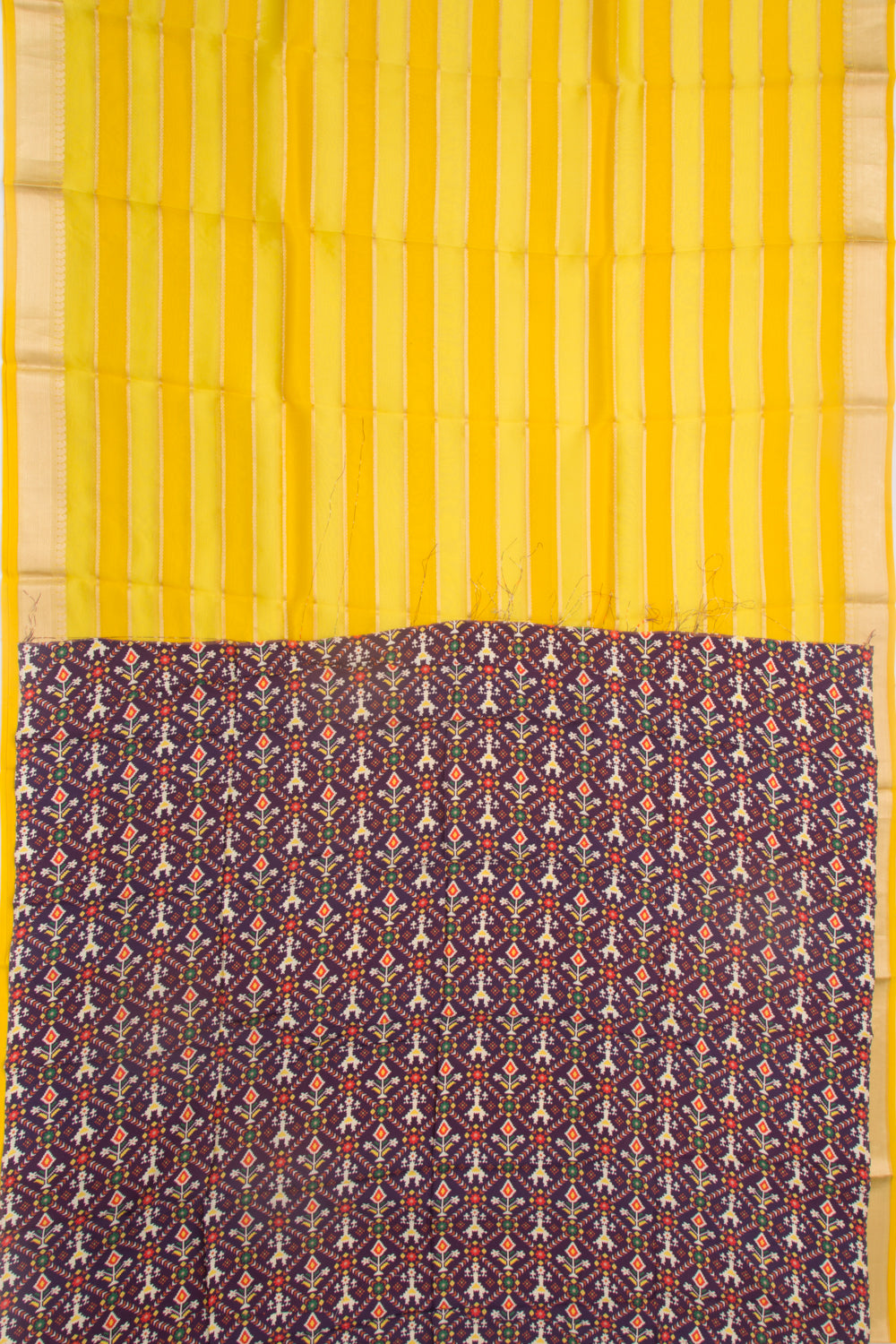 Organza Horizontal Lines Yellow Saree