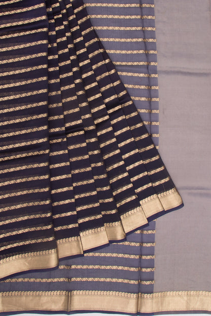Organza Horizontal Lines Dark Blue Saree