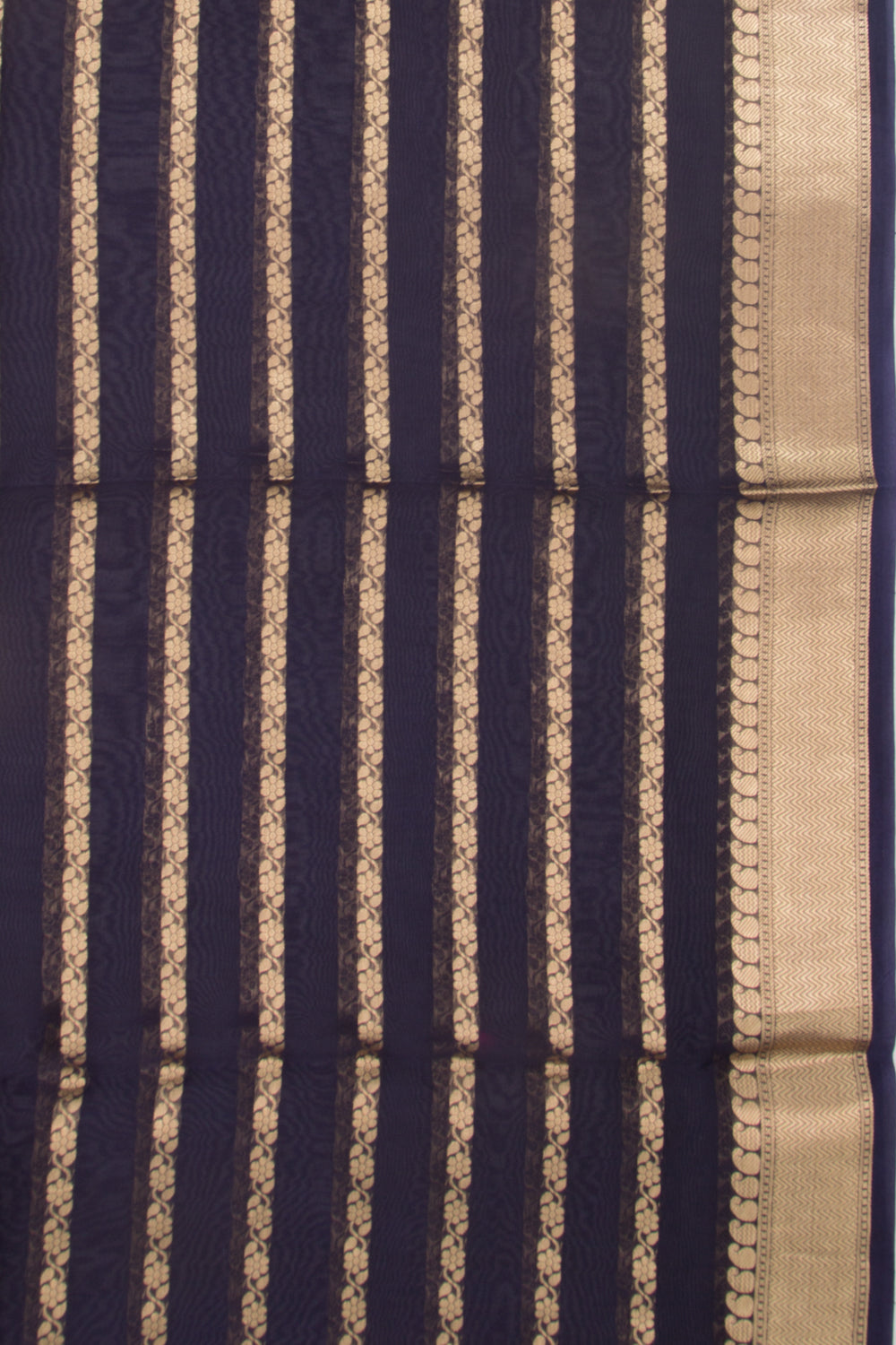 Organza Horizontal Lines Dark Blue Saree