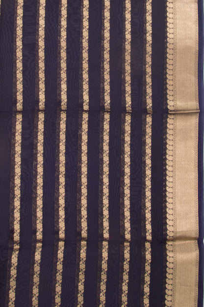 Organza Horizontal Lines Dark Blue Saree