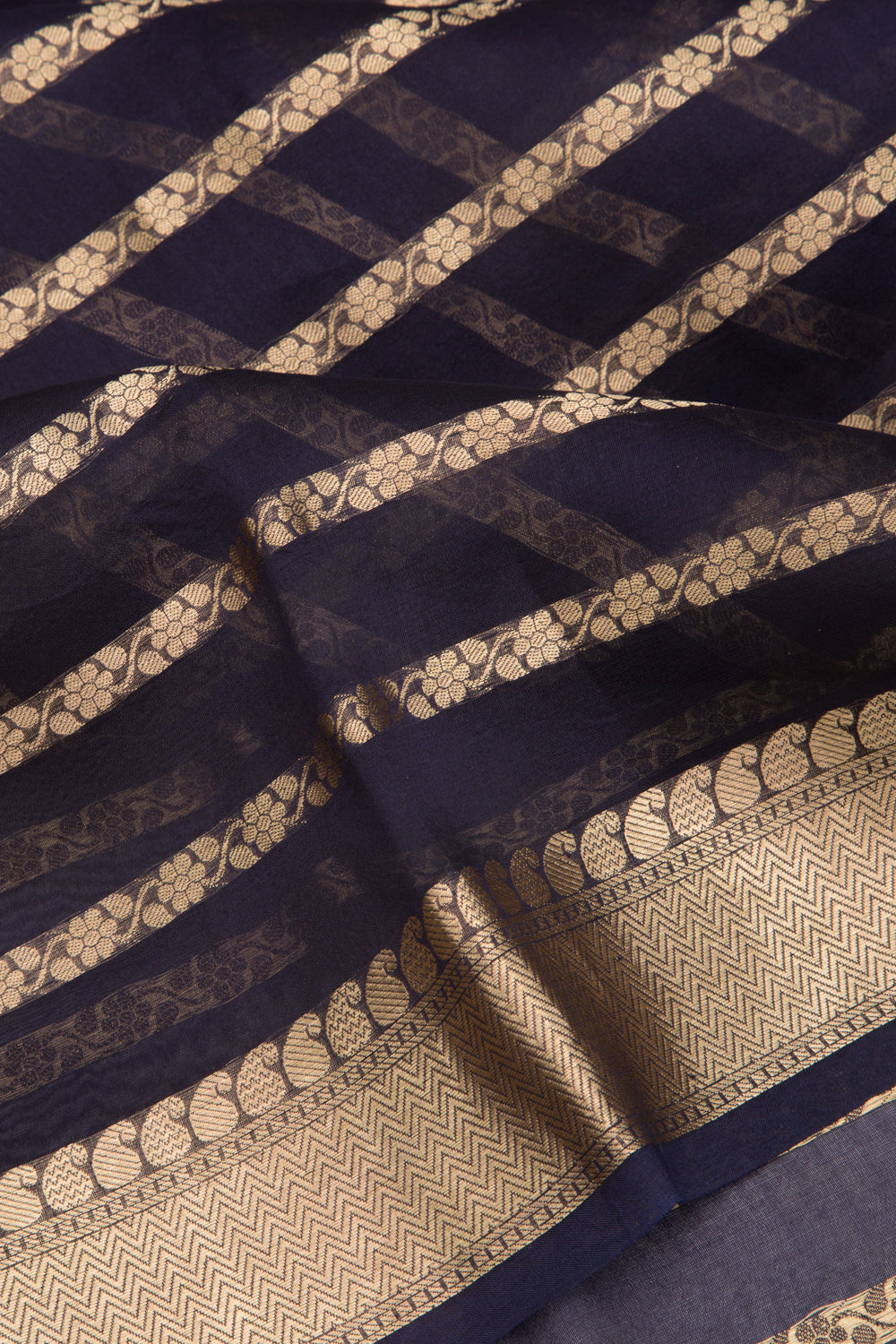 Organza Horizontal Lines Dark Blue Saree