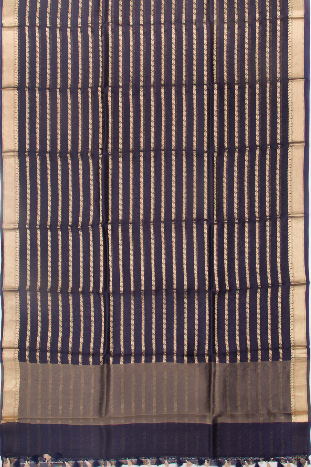 Organza Horizontal Lines Dark Blue Saree
