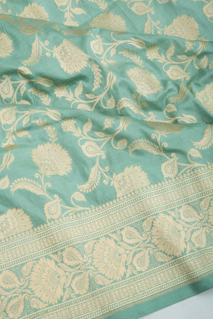 Banarasi Silk Phekwa Jaal Pastel Green Saree
