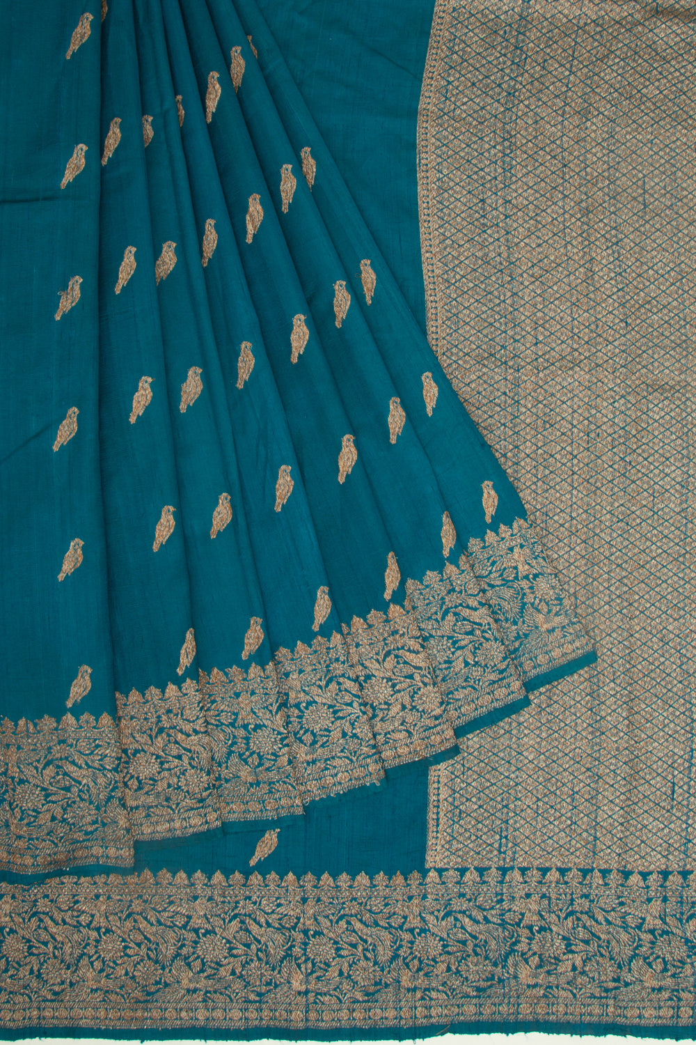 Bhagalpuri Tussar Butta Teal Blue Saree