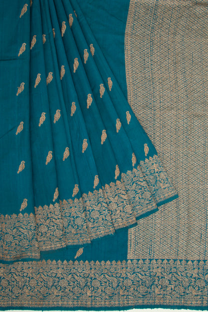 Bhagalpuri Tussar Butta Teal Blue Saree