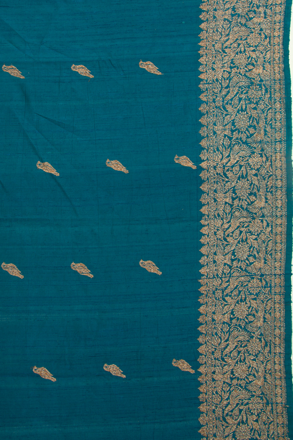 Bhagalpuri Tussar Butta Teal Blue Saree