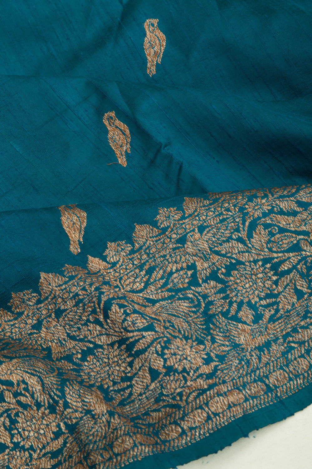 Bhagalpuri Tussar Butta Teal Blue Saree