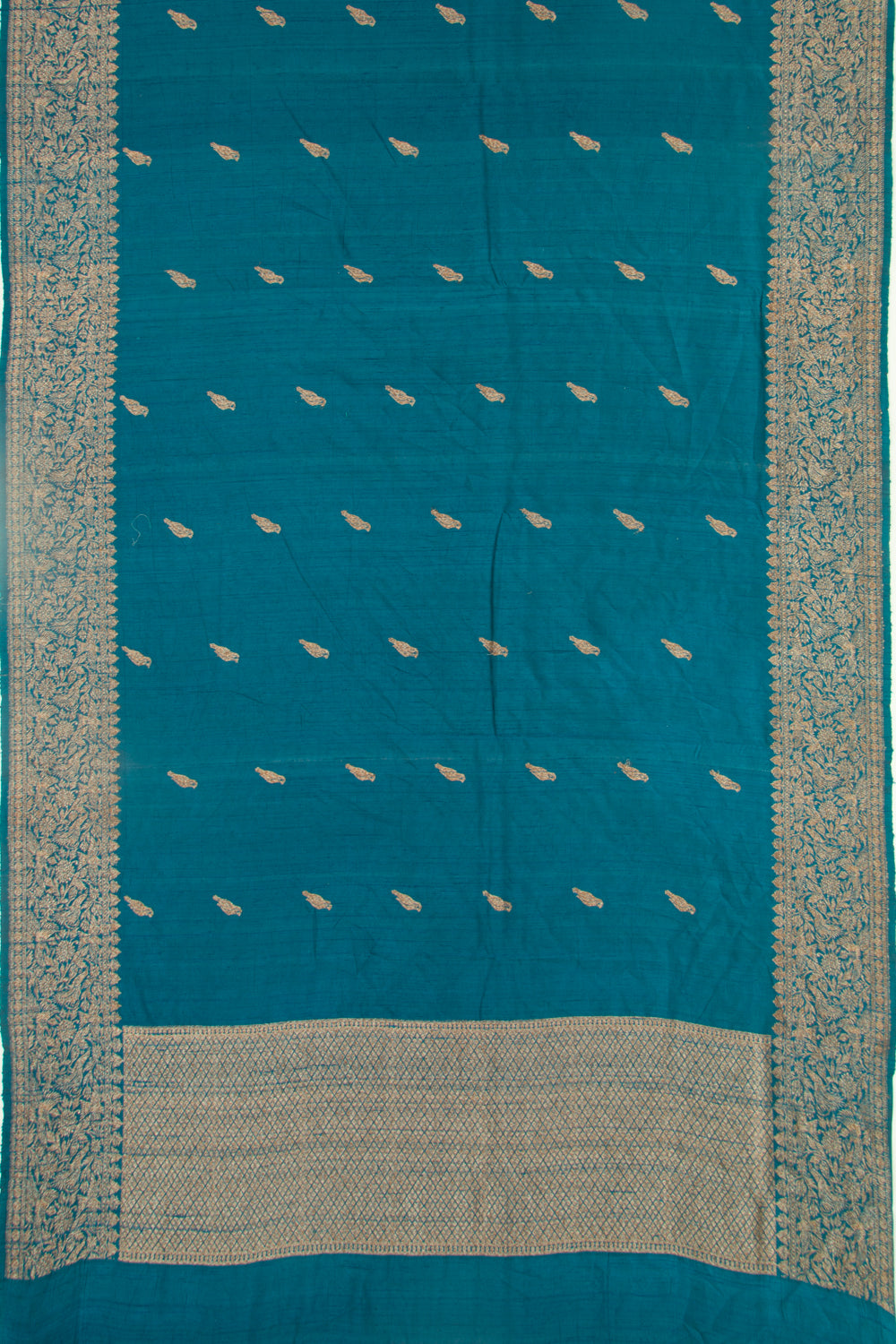 Bhagalpuri Tussar Butta Teal Blue Saree