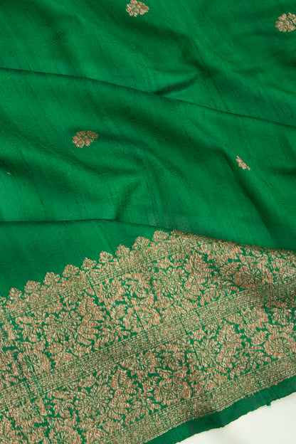 Bhagalpuri Tussar Butta Green Saree