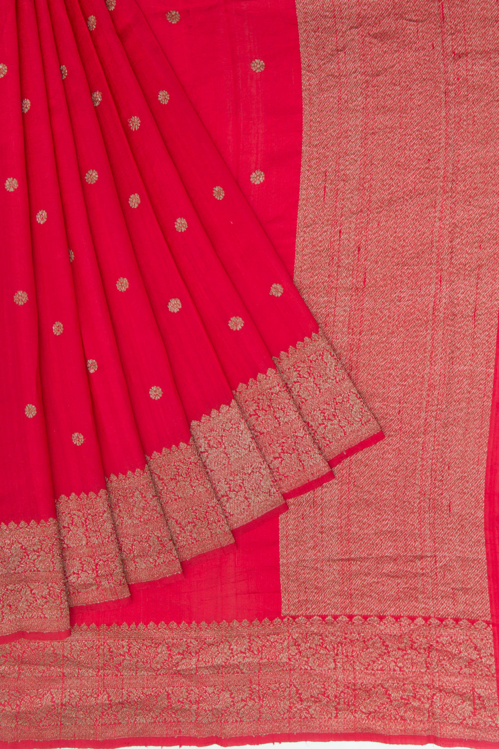 Bhagalpuri Tussar Butta Red Saree