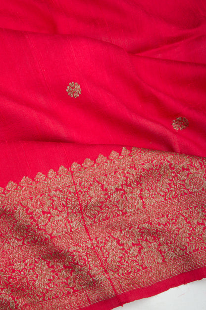 Bhagalpuri Tussar Butta Red Saree