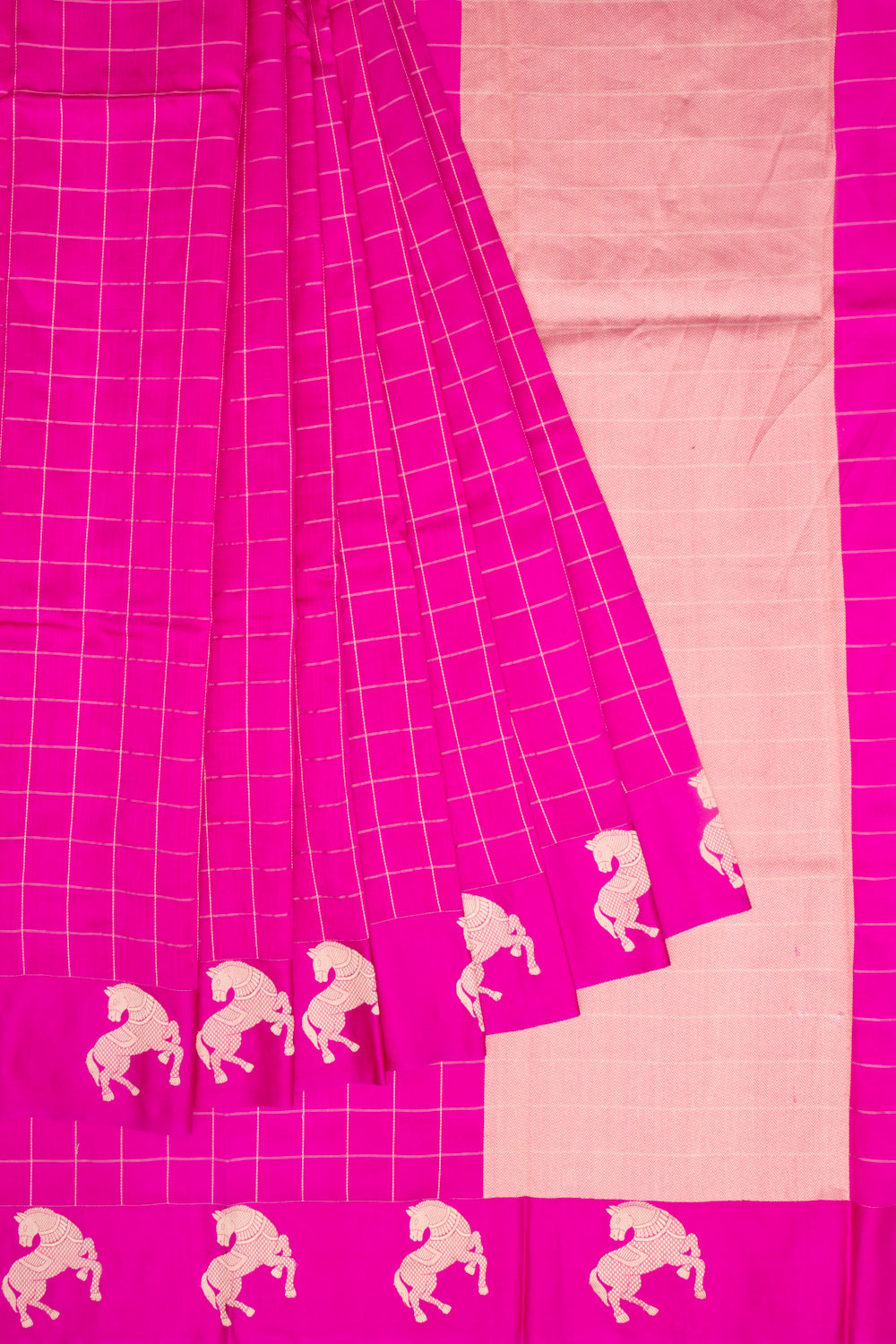Banarasi Katan Silk Checks Pink Saree