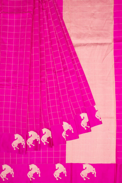 Banarasi Katan Silk Checks Pink Saree