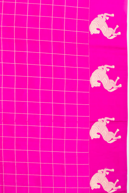 Banarasi Katan Silk Checks Pink Saree