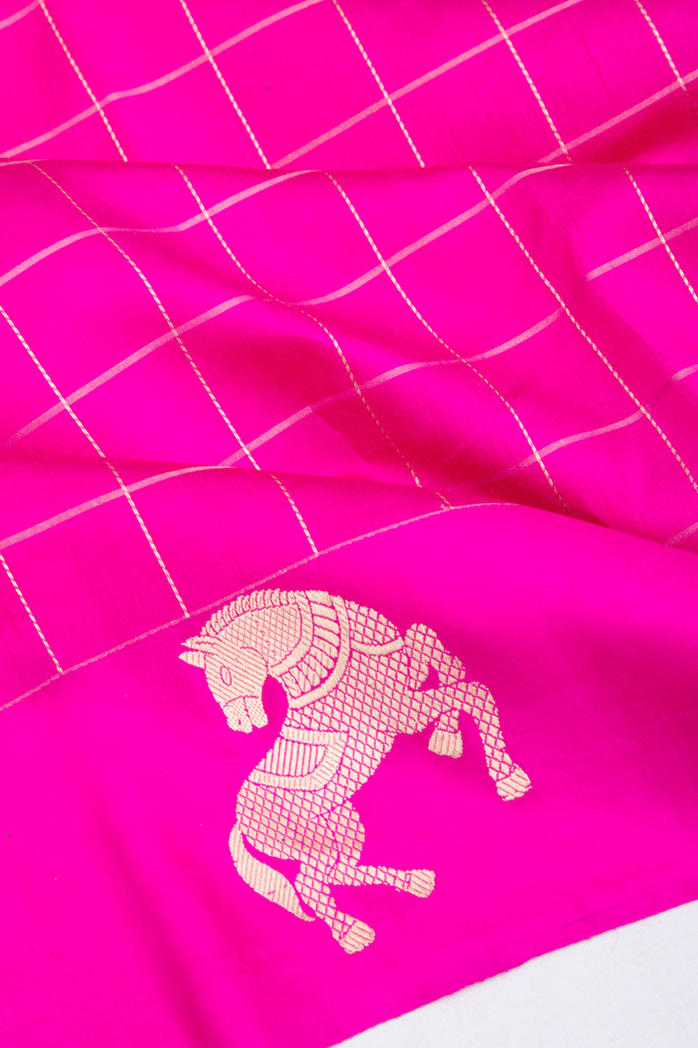 Banarasi Katan Silk Checks Pink Saree